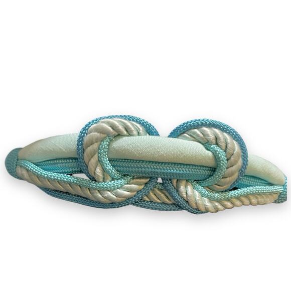 Rhea Knot Front Back Closure Elastic Belt Women's Small Blue Braided VTG Hook - Picture 2 of 11